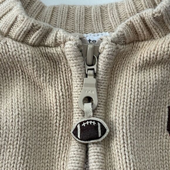 Carter's | Infant Boys Football Letterman Blue Tan Zip Knit Cardigan Sweater 0-3 - Picture 4 of 14
